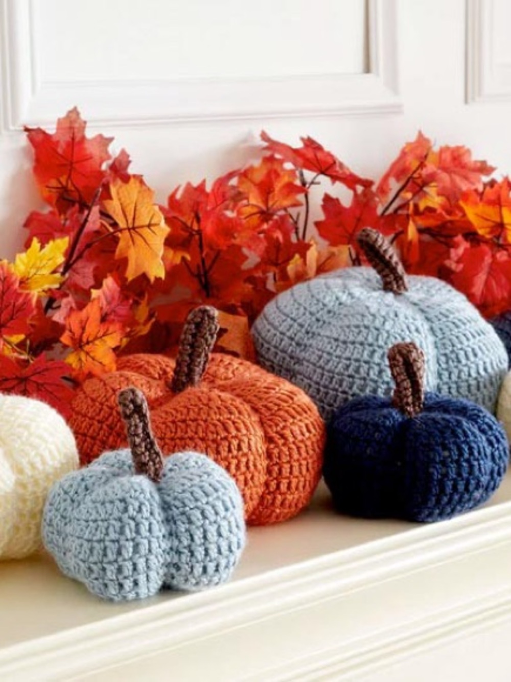 Fall pumpkins Decor crochet style set of five
